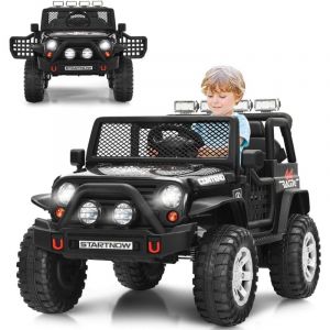Costway &ndash; Voiture &eacute;lectrique enfant 12V &ndash; T&eacute;l&eacute;commande 2,4G &ndash; 2 places &ndash; D&eacute;marrage lent &ndash; Lumi&egrave;res LED &ndash; Musique &ndash; Charge 50kg &ndash; Pour 3 ans+ (Noir)