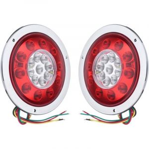Ahlsen - Lot de 2 feux arrière ronds 19 led, feux de freinage, feux de position rouge ambré pour camion, remorque, camion, clignotant, feu de