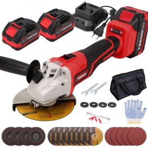 [JAMAIS UTILIS&Eacute;] TEENO Meuleuse D'angle Brushless, Meuleuse d'angle 125mm sans fil, Vitesse &agrave; Vide 9100trs/min, 2 Batteries lithium-ion 21V 4.0Ah
