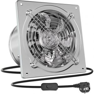Extracteur d'air 250 mm, ventilateur de salle de bain silencieux 1 680 m³/h avec pale de retour, puissant ventilateur mural en métal avec prise UE