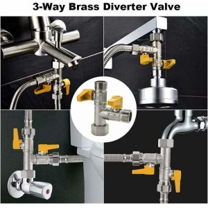 Vanne 3 Voie Raccord T Robinet wc 3 Voies Douchette G 1/2 Vanne de D&eacute;rivation de Douche &agrave; 3 Voies Valve de Douche en Laiton avec 3 Rondelles en