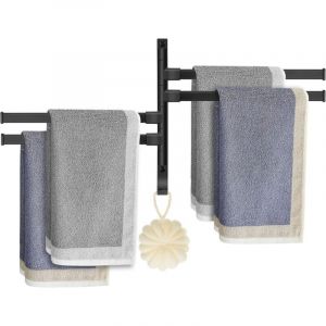 Porte-Serviettes Salle de Bain, Murale S&egrave;che-Serviettes avec 4 Barres 180&deg;Rotatives, Aluminium Serviette Barre Pivotant avec Crochet pour Cuisine