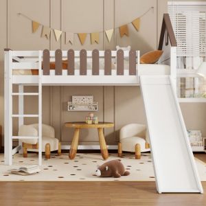 Tanant - Lit mezzanine 90x200cm, lit mezzanine 1 place, lit mezzanine avec escalier, toboggan, Convient aux adolescents et aux adultes, pin + mdf,