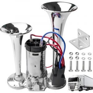 LWK Klaxon 12 V - Klaxon &agrave; air puissant - Super fort - Avec compresseur - Double tube - Kit de klaxon pour tous les v&eacute;hicules 12 V - Camion, train,