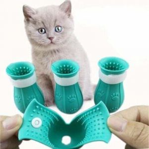 4 bottes anti-rayures pour pieds de chat, beaut&eacute; en silicone et couvre-pieds de bain doux, chaussures de protection r&eacute;glables pour griffes de chat,