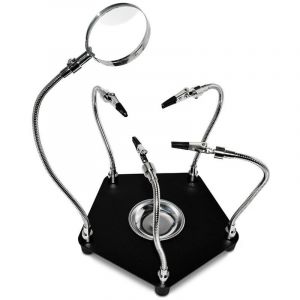 Troisieme Main Soudure 3eme avec Loupe 4 Bras Flexibles et Pinces Crocodiles Troisi&egrave;me Support pour R&eacute;paration Mod&eacute;lisme Circuit Imprim&eacute; Artisanat