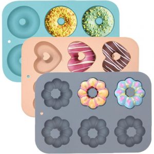 APEX Moule &agrave; donuts en silicone 3 pi&egrave;ces, moule &agrave; donuts antiadh&eacute;sif, moule &agrave; mini-g&acirc;teaux traditionnels en silicone 6 cavit&eacute;s