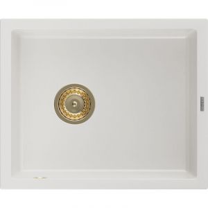Mexen - Pedro &eacute;vier en granit &agrave; 1 cuve 560 x 460 mm, Blanc, siphon Or - 6508561000-20-G