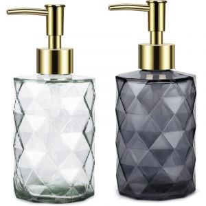 Distributeur Savon Liquide,Distributeur de Savon en Verre de avec Pompe &agrave; Main 2 Pcs Distributeur Liquide Rechargeable pour Salle de Bains