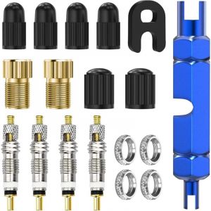 18PC Presta Valve Cores Obus, Valve Presta Set avec Demonte Obus Valve, Adaptateur Valve Velo, Adaptateur Valve Presta pour Application Pneu V&eacute;Lo