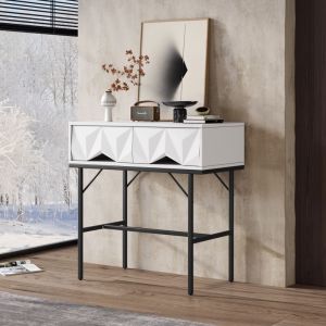 Dans Les Nuages - Table console 80 cm, avec 2 tiroirs, design 3D géométrique, cadre en métal, table d'appoint, Meuble d'Entrée, Pour Couloir Salon