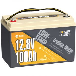 Batterie lithium 12V100Ah 1280Wh LiFePO4 Power Queen protection à basse température, bms 100A amélioré, pour bateau,moteur hors-bord électrique,
