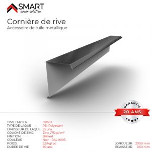 Cornière de rive - bac acier - tôle de couverture - Toiture - Coloris Noir RAL 9005 L=2m, épaisseur 0.50mm
