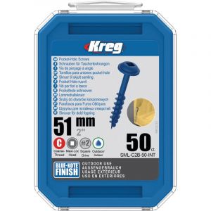 Kreg - Vis &agrave; trous de poche 51 mm Blue-Kote&trade; Maxi-Loc, Filetage &eacute;pai, 50 SML-C2B-50-INT