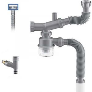 Kit de vidange pour broyeur &agrave; d&eacute;chets. siphon en P pour &eacute;vier de cuisine 1 1/2. gain de place. visible. anti-obstruction. anti-odeur. double bonde