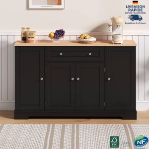 Buffet 1 tiroir et 4 portes, dimensions 138 x 40 x 85cm - Buffet de rangement scandinave pour salon - Noir