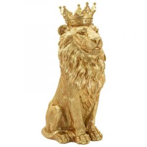 Statue Lion Roi Dor&eacute; Majestueux &ndash; D&eacute;coration Int&eacute;rieure &ndash; 42 x 30 x 74 cm
