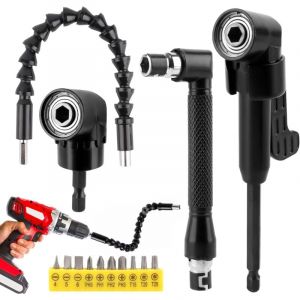 14 Pièces Renvoi D'Angle Visseuse Kit,Embouts de vissage,105° Tournevis Flexible,Renvoi d'angle,Rallonge Perceuse Visseuse Flexible pour