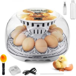 Couveuse Oeuf Automatique pour Poules 12 Oeuf Avec Retournement, Affichage De Temp&eacute;rature, Fen&ecirc;tre 360&deg;, Lampe &Agrave; Mirer &ndash; Pour Oeuf De Poules,