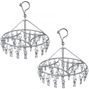 Lot de 2 Etendoir Chaussette, &Eacute;tendoir &agrave; Linge &agrave; s&eacute;choirs avec 24 Pinces en Acier Inoxydable &agrave; l'&eacute;preuve du Vent pour Chaussettes, sous-v&ecirc;tements,