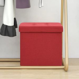 Tabouret de rangement, Coffre de rangement-pouf de rangement pliable rouge bordeaux faux lin -asaf78111 design in