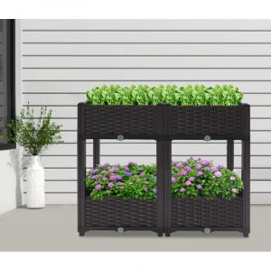 Jardini&egrave;re double couche &agrave; quatre compartiments 80 x 40 x 67 cm, bac &agrave; fleurs, table de culture, table de semis, lit de semis, culture en serre.