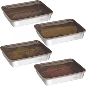 4 bacs inox 2200 ml empilables avec couvercle, bo&icirc;tes alimentaires inox pour r&eacute;frig&eacute;rateur/cuisine/restaurant