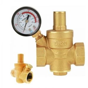 Alovez - DN20 Réducteur de pression d'eau réglable en laiton avec manomètre manomètre, réducteur de pression d'eau réglable en laiton (DN20-3/4 pouce)