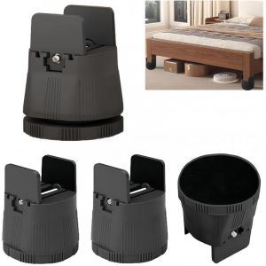 Un ensemble de 4 rehausseurs de cadre de lit compatibles avec des pieds de meubles de 1 &agrave; 50 mm de large, hauteur r&eacute;glable entre 6 et 8cm,noir.