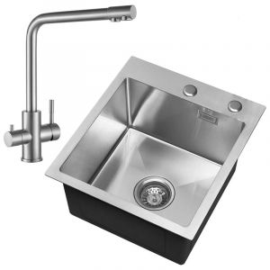 Cecipa - Evier Cuisine 1 Bac Évier Inox 1 Cuve avec Siphon et Trop-Plein Évier de Cuisine Inox 40×45×22CM (Pas de Distributeur de Savon)+Robinet