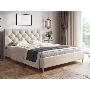 Lit capitonné avec tête de lit 120x200 velours beige Tril