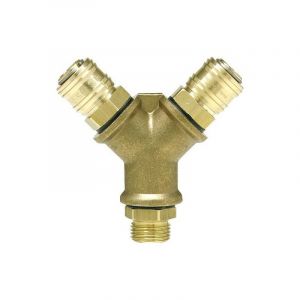 Double r&eacute;partiteur pour air comprim&eacute; filetage m&acirc;le - raccord DN15 (1/2") avec obturateurs