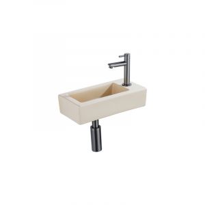 QeramiQ Lave-mains Kit lave-mains - 37.5x18.5x9cm - c&eacute;ramique - trou de robinet &agrave; droite - robinet lave-mains gunmetal - bonde de vidage - siphon