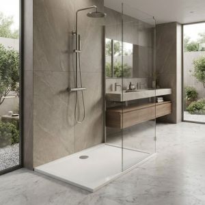 Receveur de douche en c&eacute;ramique 100x70xH4 cm avec &eacute;coulement c&ocirc;t&eacute; mur - Squash Ceramica Dolomite