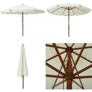 Vidaxl - Parasol d'extérieur avec mât en bois 330 cm blanc sable - Parasol Exterieur - Parasol Jardin - Parasol Bois - Parasol Rond - Ombrage Jardin