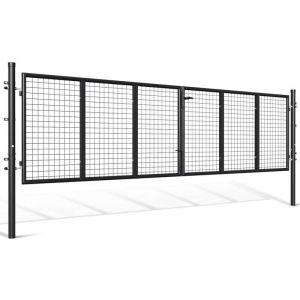 Randaco Portail de jardin double battant - Anthracite, 350x100cm - Portillon grillag&eacute; - avec poign&eacute;e, serrure, cl&eacute;s et verrouillage au sol - Acier