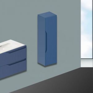 Colonne de salle de bain suspendue bleu mat avec effet nervuré 35x30x120H - Gaper