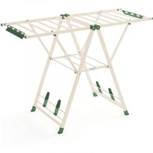 Costway - Séchoir à Linge Autoportant, Étendoir à Linge Pliable en Métal avec Ailes Réglables en Hauteur, 16 Barres de Séchage, Pinces(1,4M,Beige)