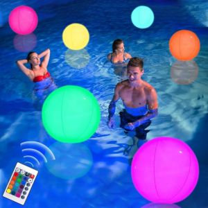 Boules de piscine gonflables à led, diamètre 40 cm, éclairage flottant, étanche, avec télécommande, pour plage, jardin, piscine, fête, lot de 2