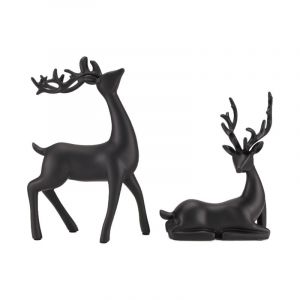 Figurines de Renne Lot 2 Statues Cerf en R&eacute;Sine Sculpture D'&eacute;Lan Ornements pour Salon TV/Armoire &agrave; Vin D&eacute;Cor b