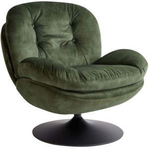 Fauteuil Pivotant Vintage en Velours avec Assise Rembourr&eacute; Base Simple Vert Fonc&eacute; Nolvik