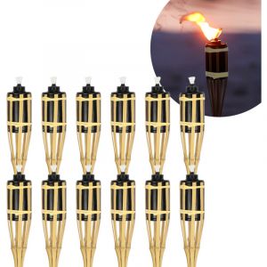 Wolketon 12 x Torche de jardin Torche de Bambou pour l'ext&eacute;rieur Set lampe huile pour dehors 90cm