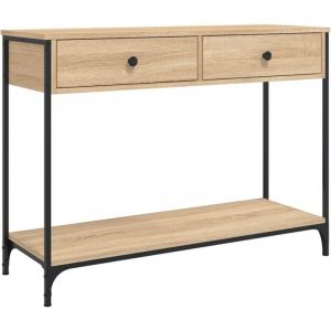 Décoshop26 - Table d'appoint console pratique avec deux tiroirs pour une entrée organisée 100 x 34,5 x 75 cm bois d'ingénierie couleur chêne et métal