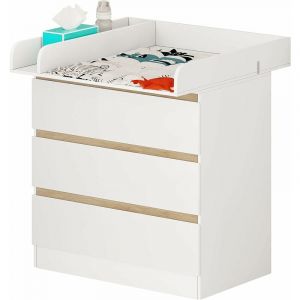 Woltu - Commode à Langer avec 3 tiroirs avec accessoires Table à Langer pour bébé en aggloméré et MDF.Blanc