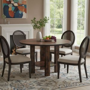 Table &agrave; Manger - 100&times;100 cm - carr&eacute;e en bois - table de cuisine - Plateau et cadre en bois &eacute;pais - Grain de bois marron