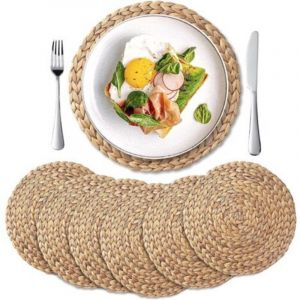 Set de Table Rond (Lot de 6) - Dessous de Plats en Jacinthe d'eau Naturelle et Paille Tress&eacute;e pour Table de Salle &agrave; Manger (30 cm)