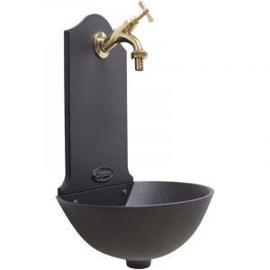 Fontaine murale Malaga de couleur fonte et robinet en laiton poli pour la maison et le jardin