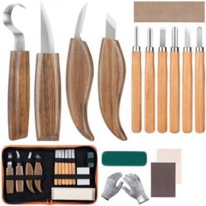 Outil de Ciseaux &agrave; Bois Kit, 15 Pi&egrave;ces diy Outils de Sculpture avec Gants R&eacute;sistants aux Coupures, Couteau de Sculpture pour Sculpteur, Charpentier,