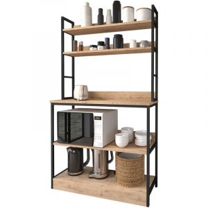 Fijalo - Etagère placard de cuisine de style industriel avec 4 étagères en mélamine chêne Safir. Structure en métal noir. (Hauteur 161 / Largeur 101