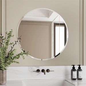 Miroir Mural Salon Décoratif Rond - 8080cmMiroirs Muraux Design en Verre Biseauté Sans Cadre Grand Miroir Suspendu Argenté Décoration Mural d'Entrée